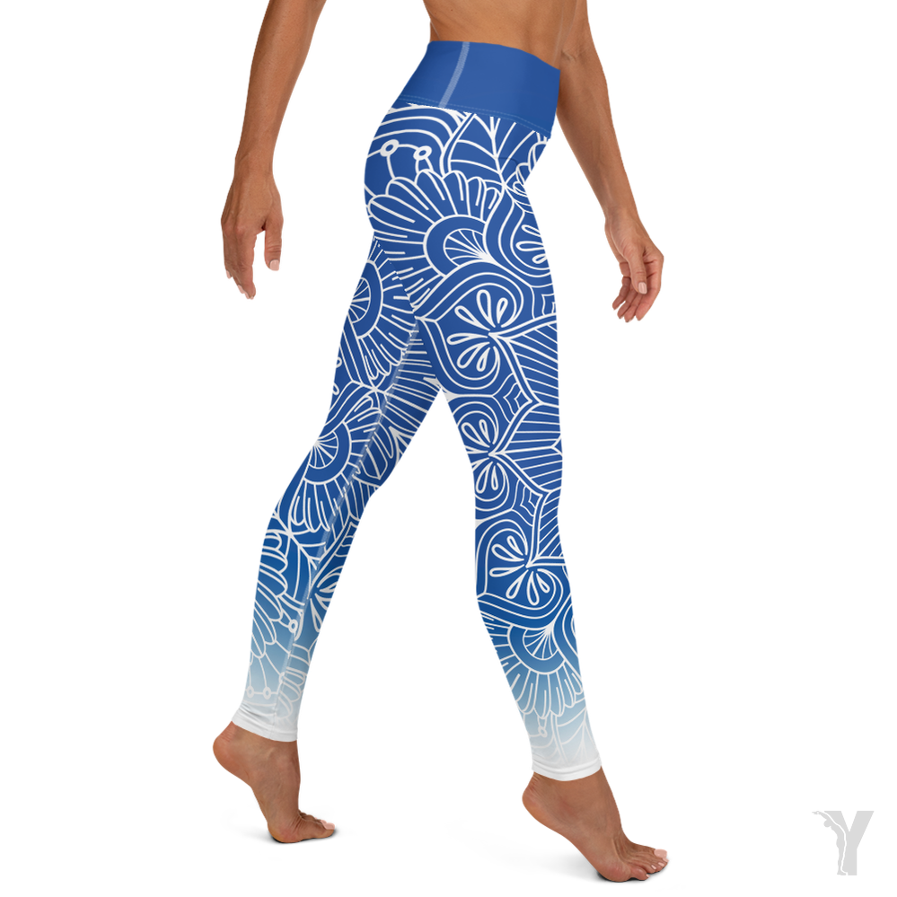 Legging de Yoga - mandala - bleu et blanc