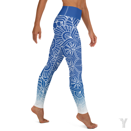Legging de Yoga - mandala - bleu et blanc