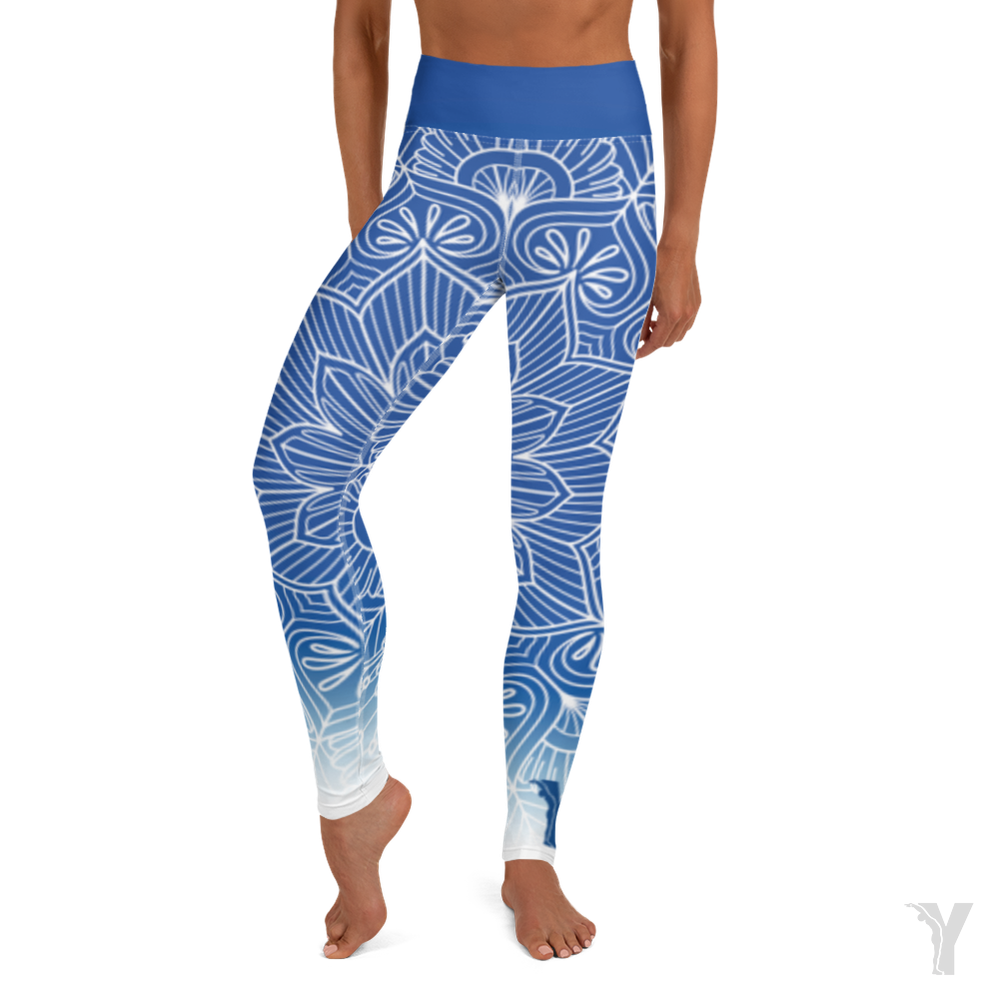 Legging de Yoga - mandala - bleu et blanc