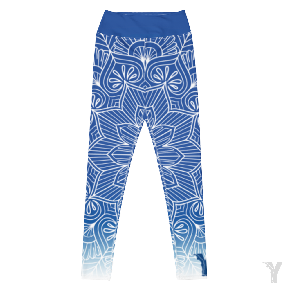 Legging de Yoga - mandala - bleu et blanc