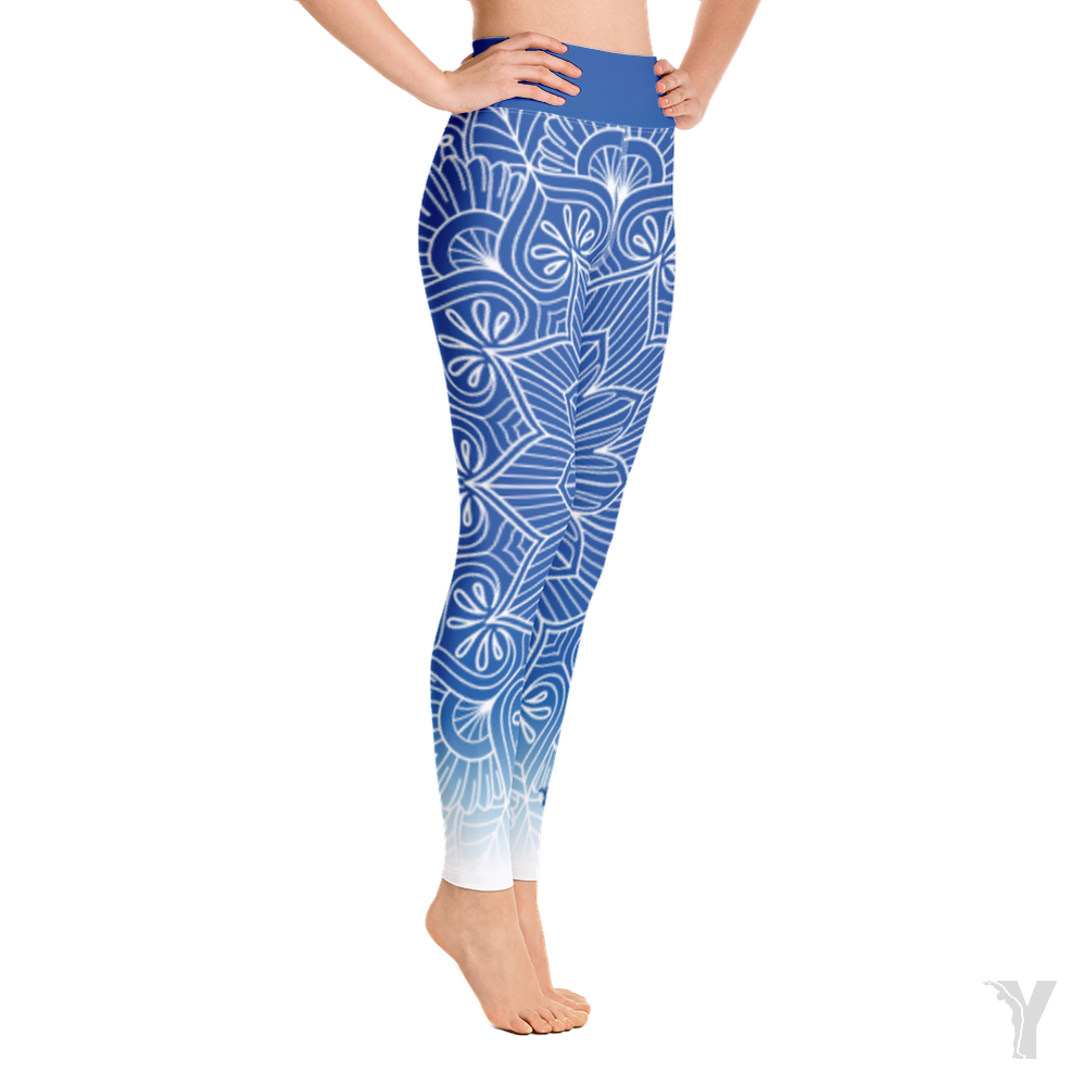 Legging de Yoga - mandala - bleu et blanc