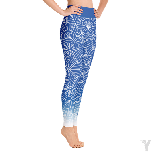 Legging de Yoga - mandala - bleu et blanc