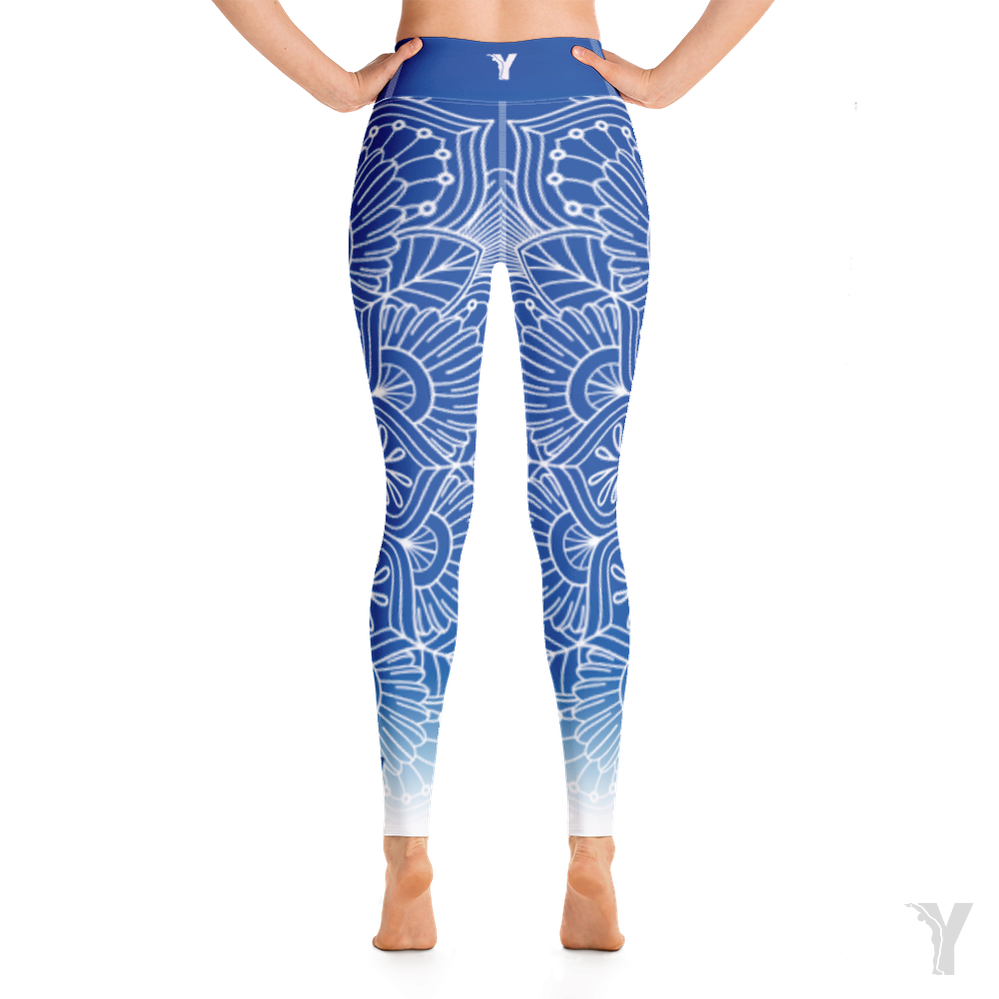 Legging de Yoga - mandala - bleu et blanc