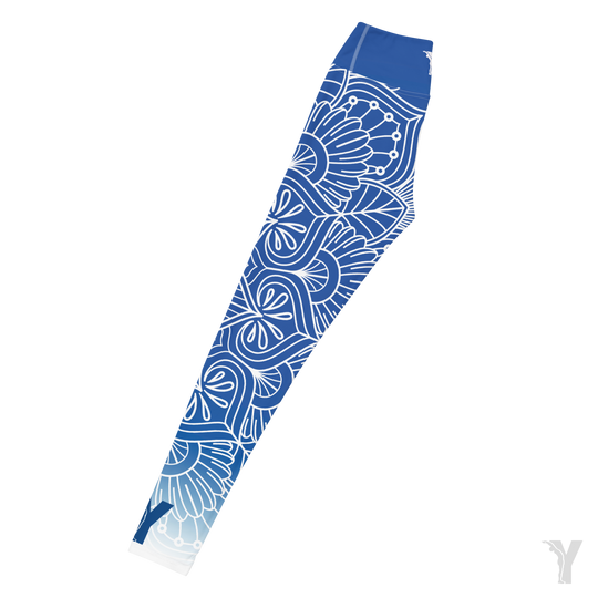 Legging de Yoga - mandala - bleu et blanc