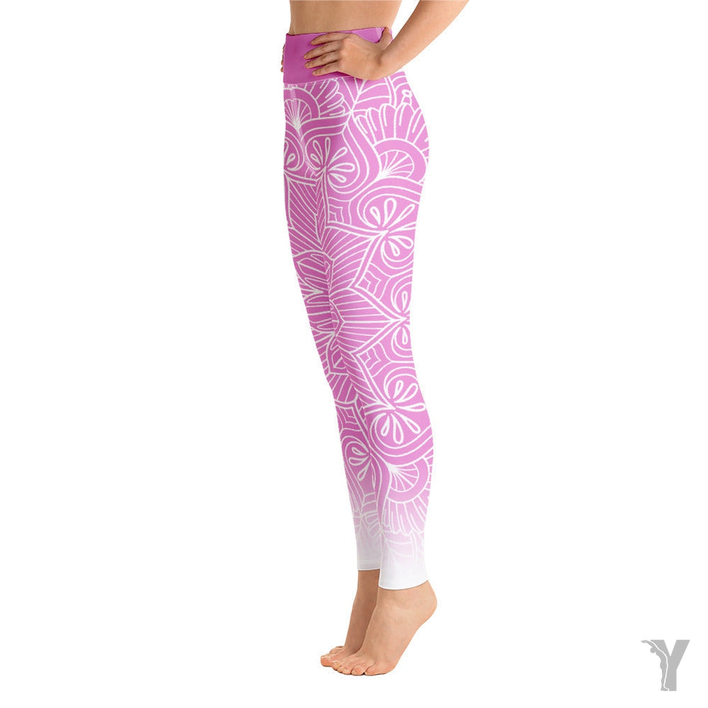 Legging de Yoga - mandala - rose blanc