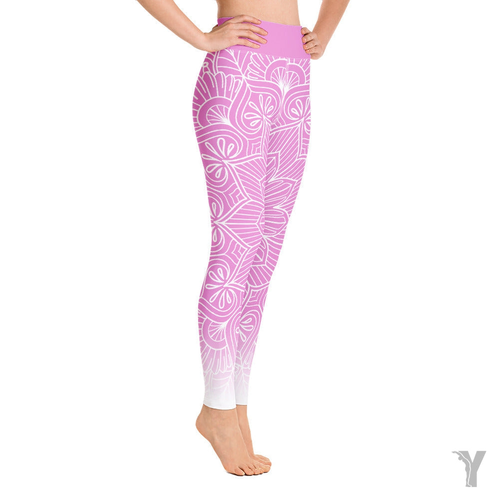 Legging de Yoga - mandala - rose blanc