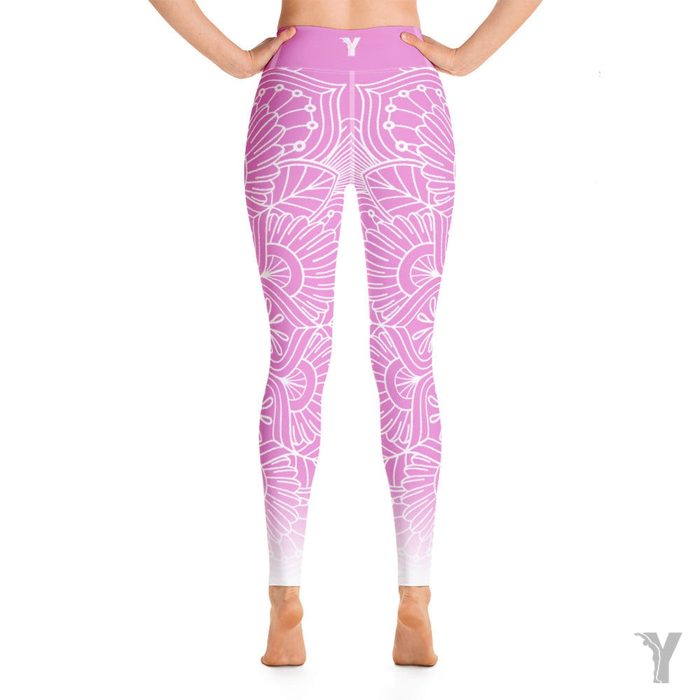 Legging de Yoga - mandala - rose blanc
