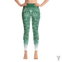 Yoga leggings - mandala - green white