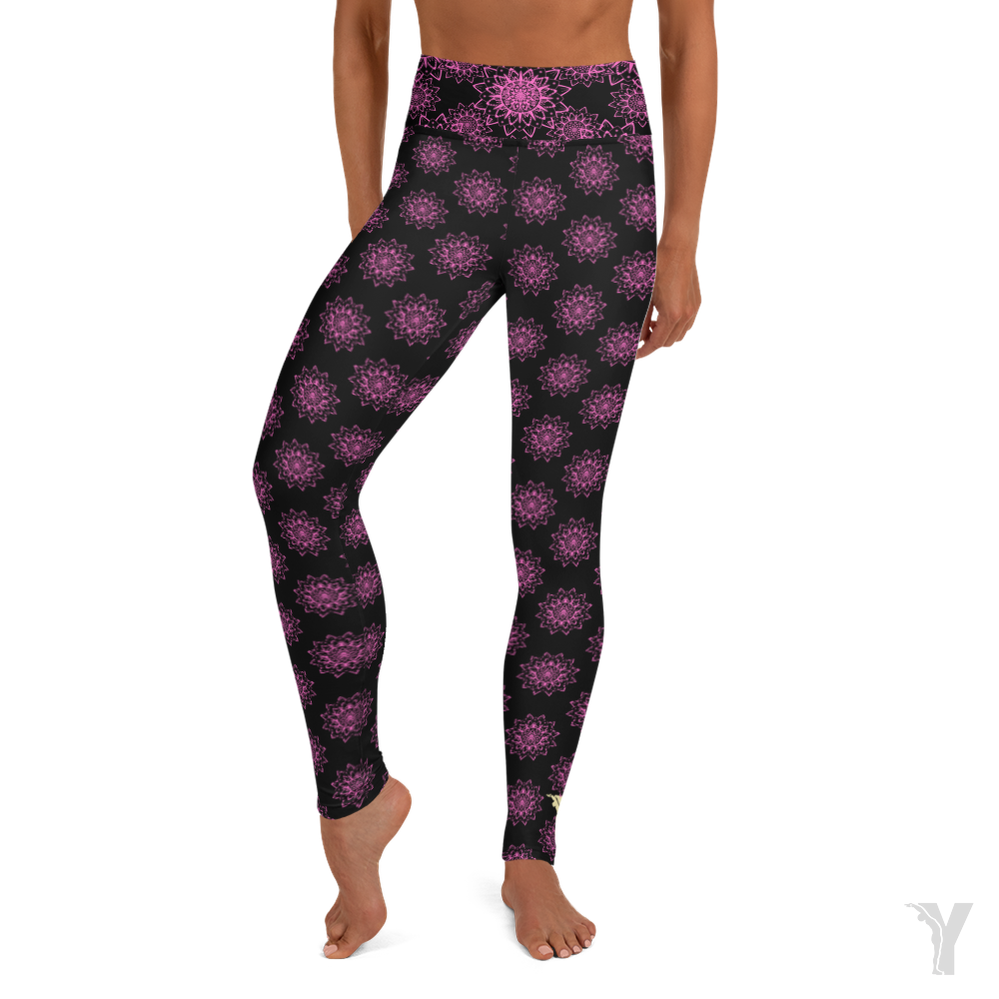 Legging de Yoga - noir mini mandala rose