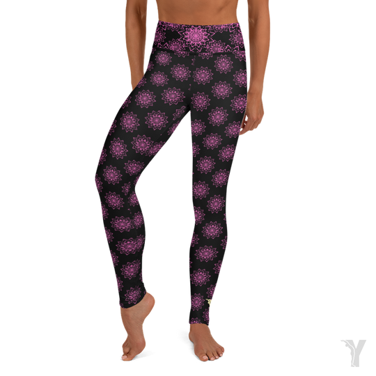Legging de Yoga - noir mini mandala rose