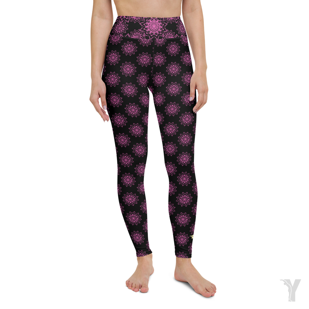 Legging de Yoga - noir mini mandala rose