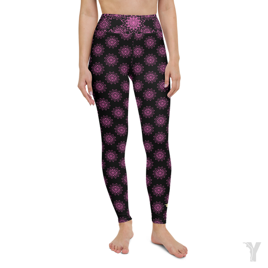 Legging de Yoga - noir mini mandala rose