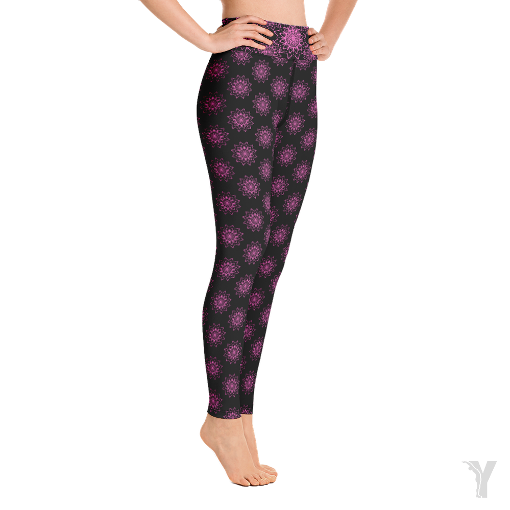 Legging de Yoga - noir mini mandala rose