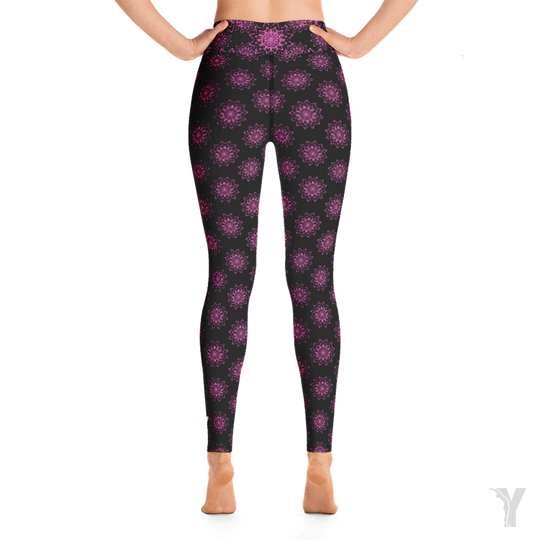 Legging de Yoga - noir mini mandala rose