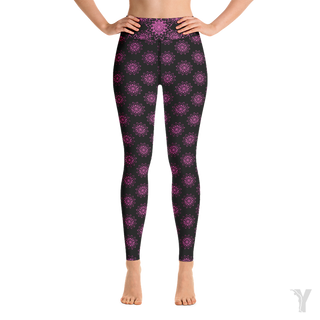 Yoga leggings - black mini pink mandala 