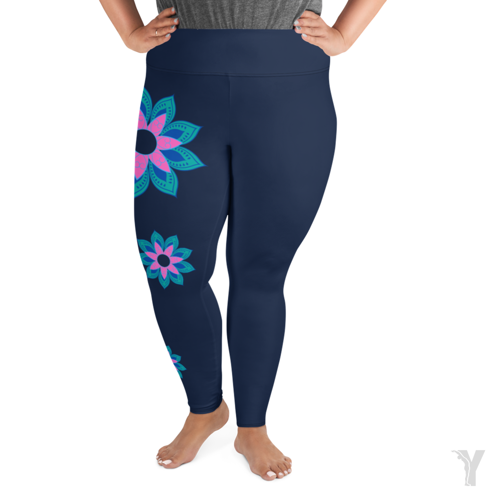 Legging de yoga - fleur rose - grande taille