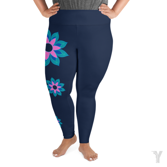 Legging de yoga - fleur rose - grande taille