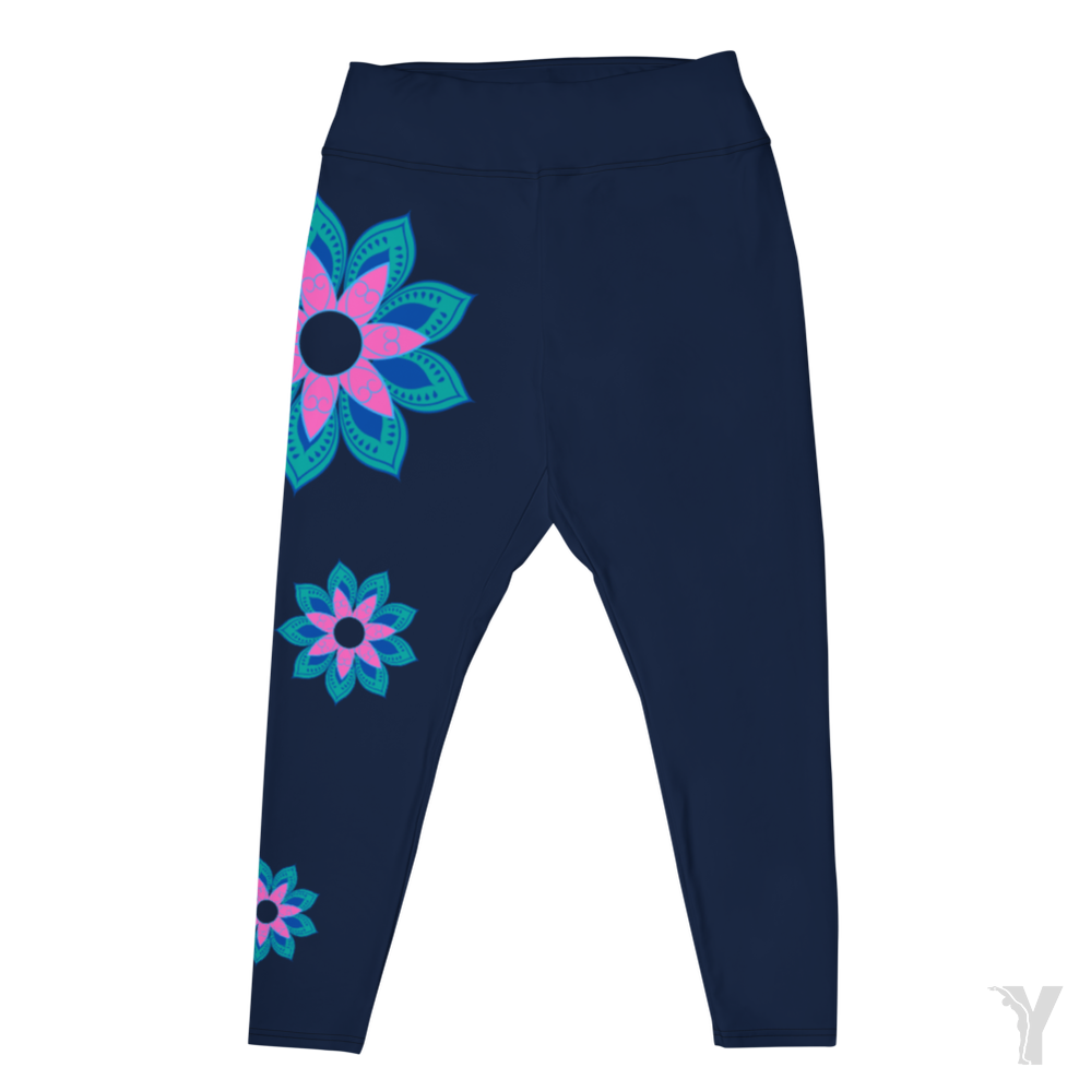 Legging de yoga - fleur rose - grande taille