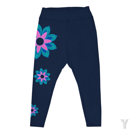 Legging de yoga - fleur rose - grande taille