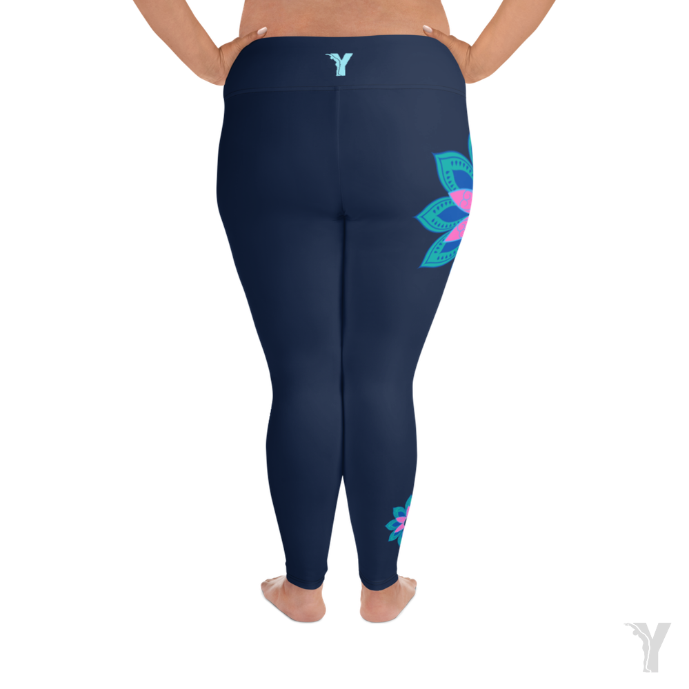 Legging de yoga - fleur rose - grande taille