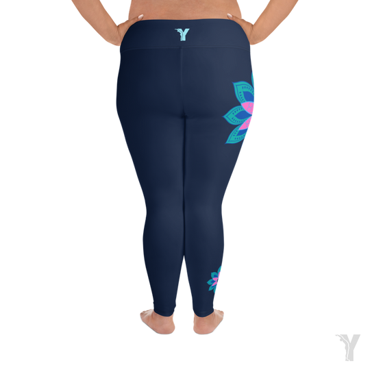 Legging de yoga - fleur rose - grande taille