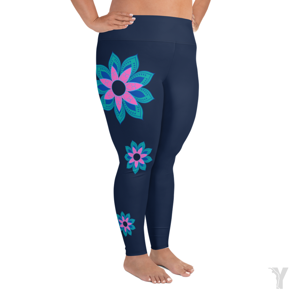 Legging de yoga - fleur rose - grande taille