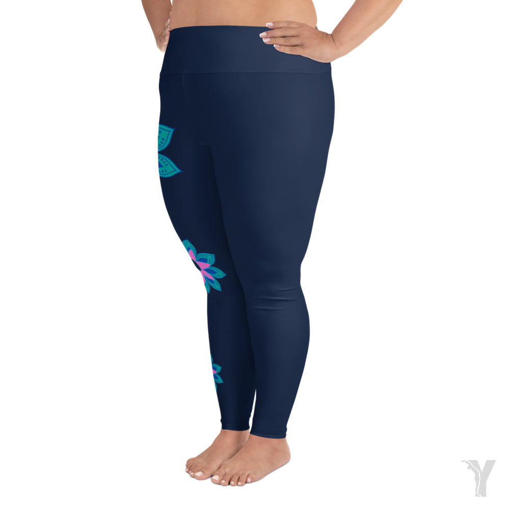Legging de yoga - fleur rose - grande taille