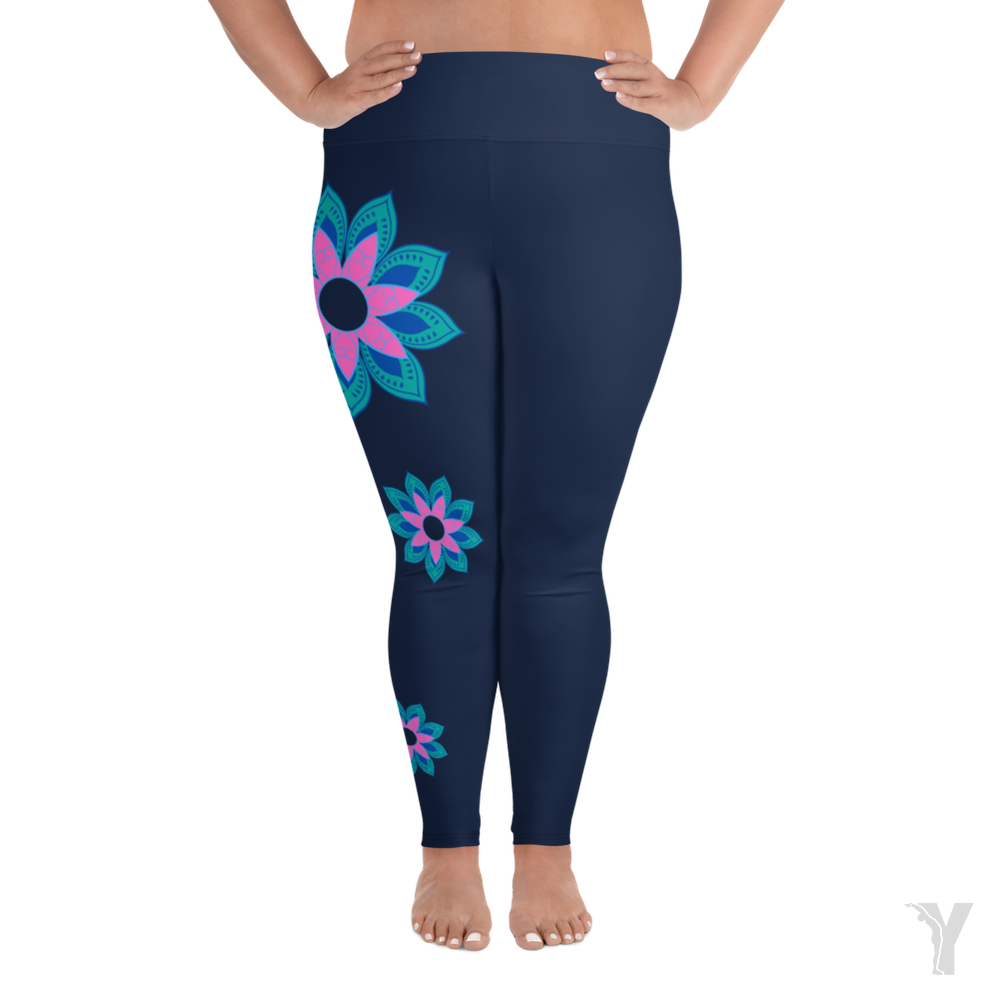 Legging de yoga - fleur rose - grande taille
