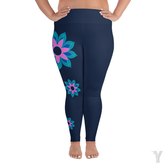 Legging de yoga - fleur rose - grande taille