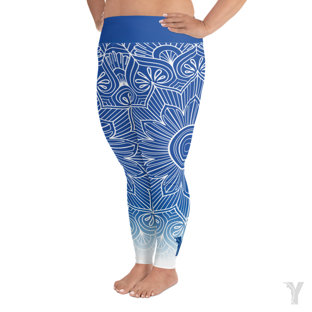Legging de yoga - mandala bleu blanc - grande taille