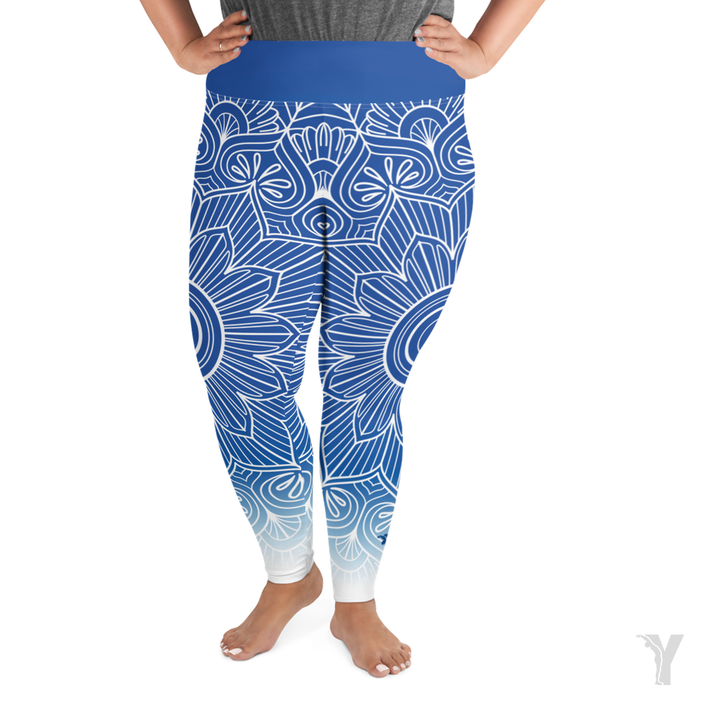 Legging de yoga - mandala bleu blanc - grande taille