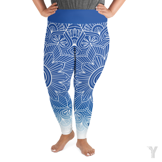 Legging de yoga - mandala bleu blanc - grande taille