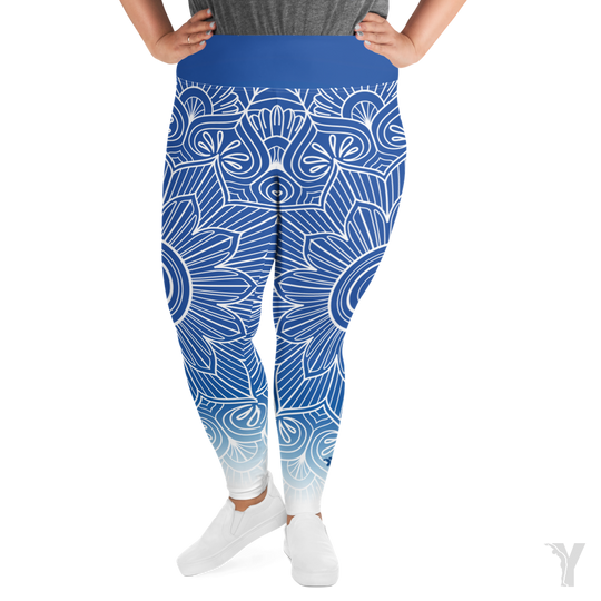 Legging de yoga - mandala bleu blanc - grande taille