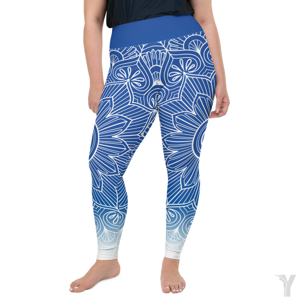 Legging de yoga - mandala bleu blanc - grande taille