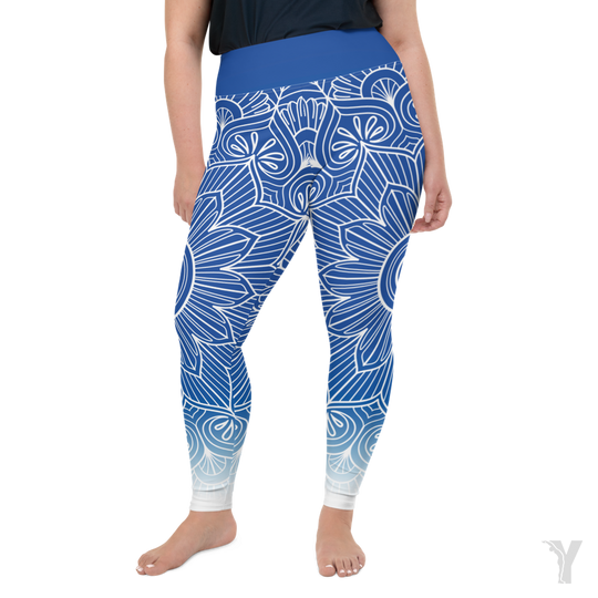 Legging de yoga - mandala bleu blanc - grande taille