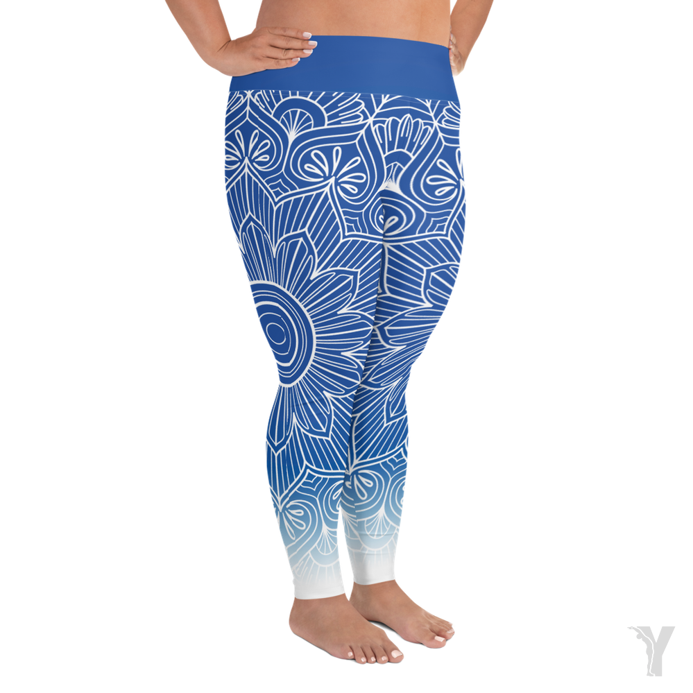 Legging de yoga - mandala bleu blanc - grande taille