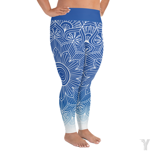 Legging de yoga - mandala bleu blanc - grande taille