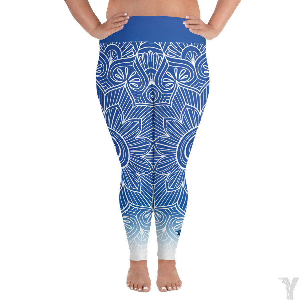 Legging de yoga - mandala bleu blanc - grande taille