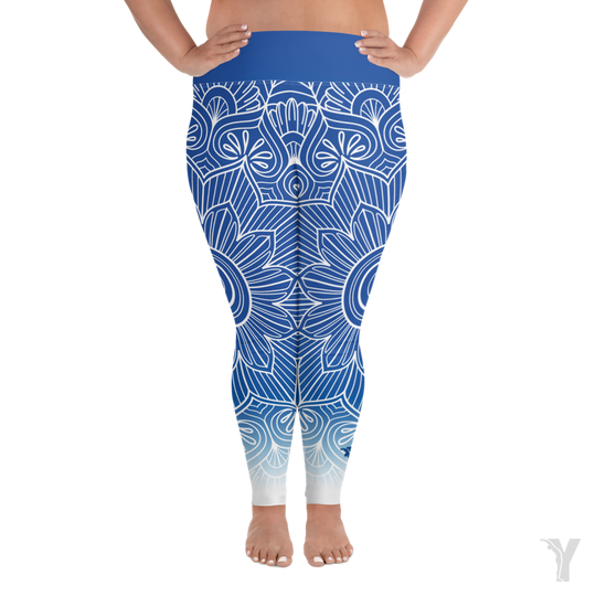 Legging de yoga - mandala bleu blanc - grande taille