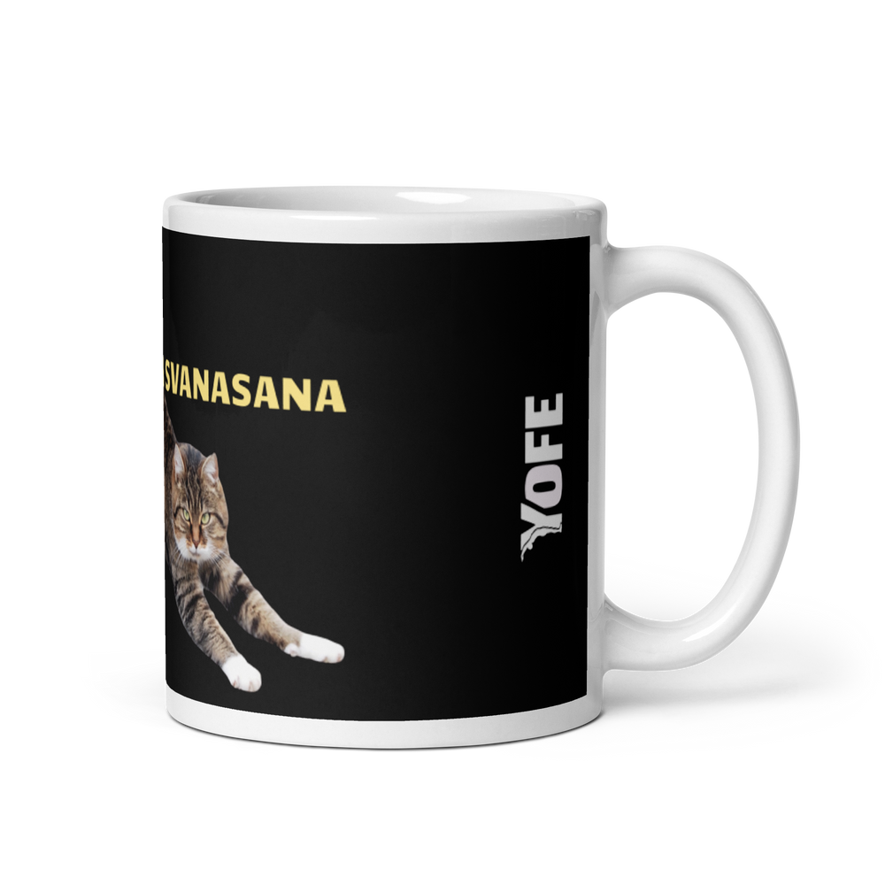 Mug Blanc Brillant - adho mukha svanasa le chat