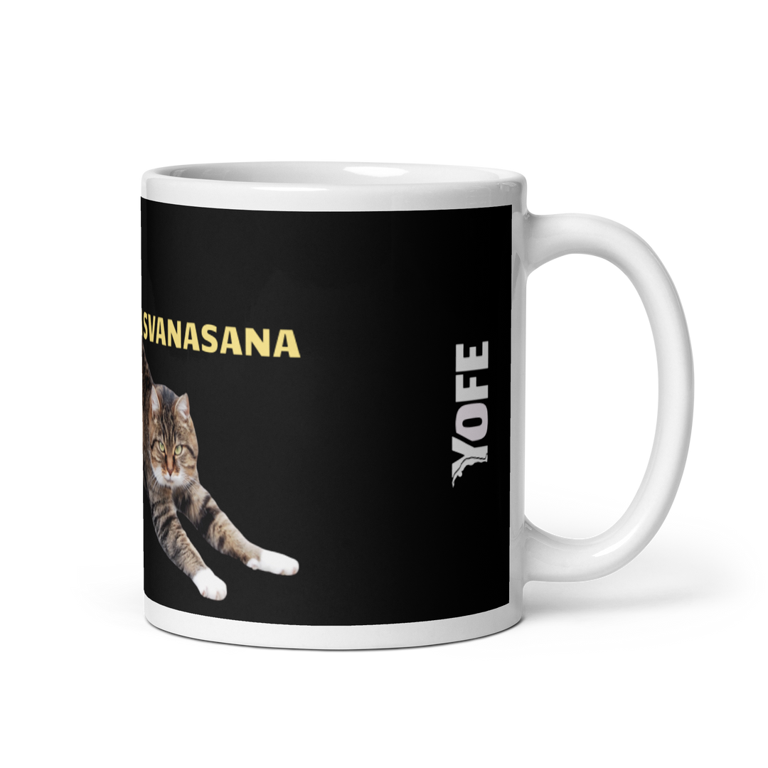 Mug Blanc Brillant - adho mukha svanasa le chat