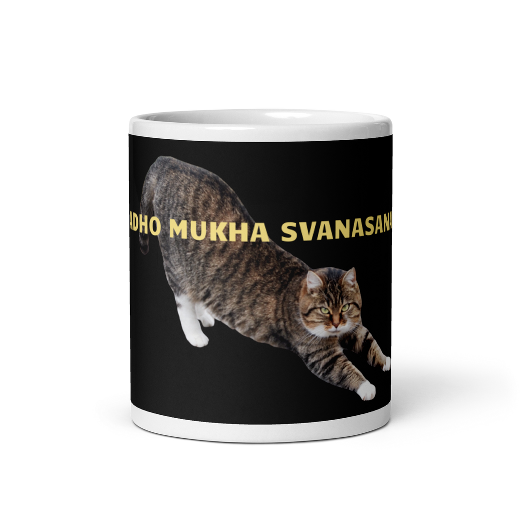 Mug Blanc Brillant - adho mukha svanasa le chat