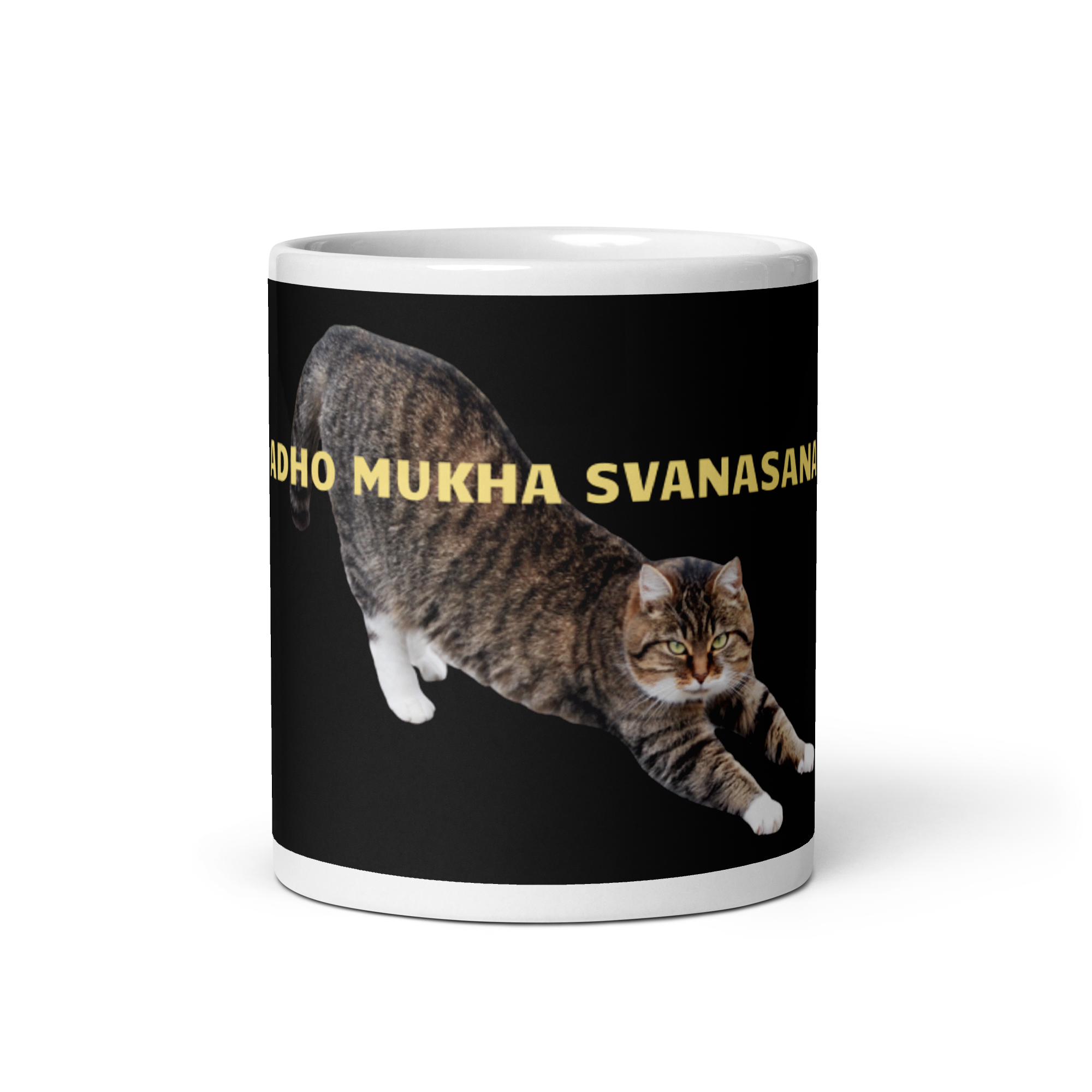 Mug Blanc Brillant - adho mukha svanasa le chat