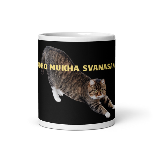 Mug Blanc Brillant - adho mukha svanasa le chat