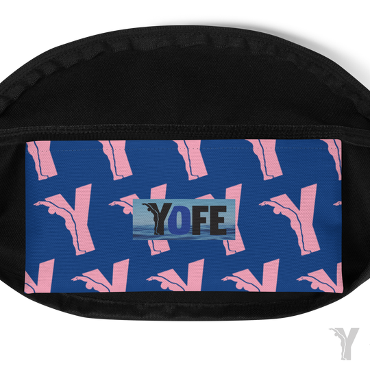 Sac Banane bleu - fleur rose-YOFE YOGA