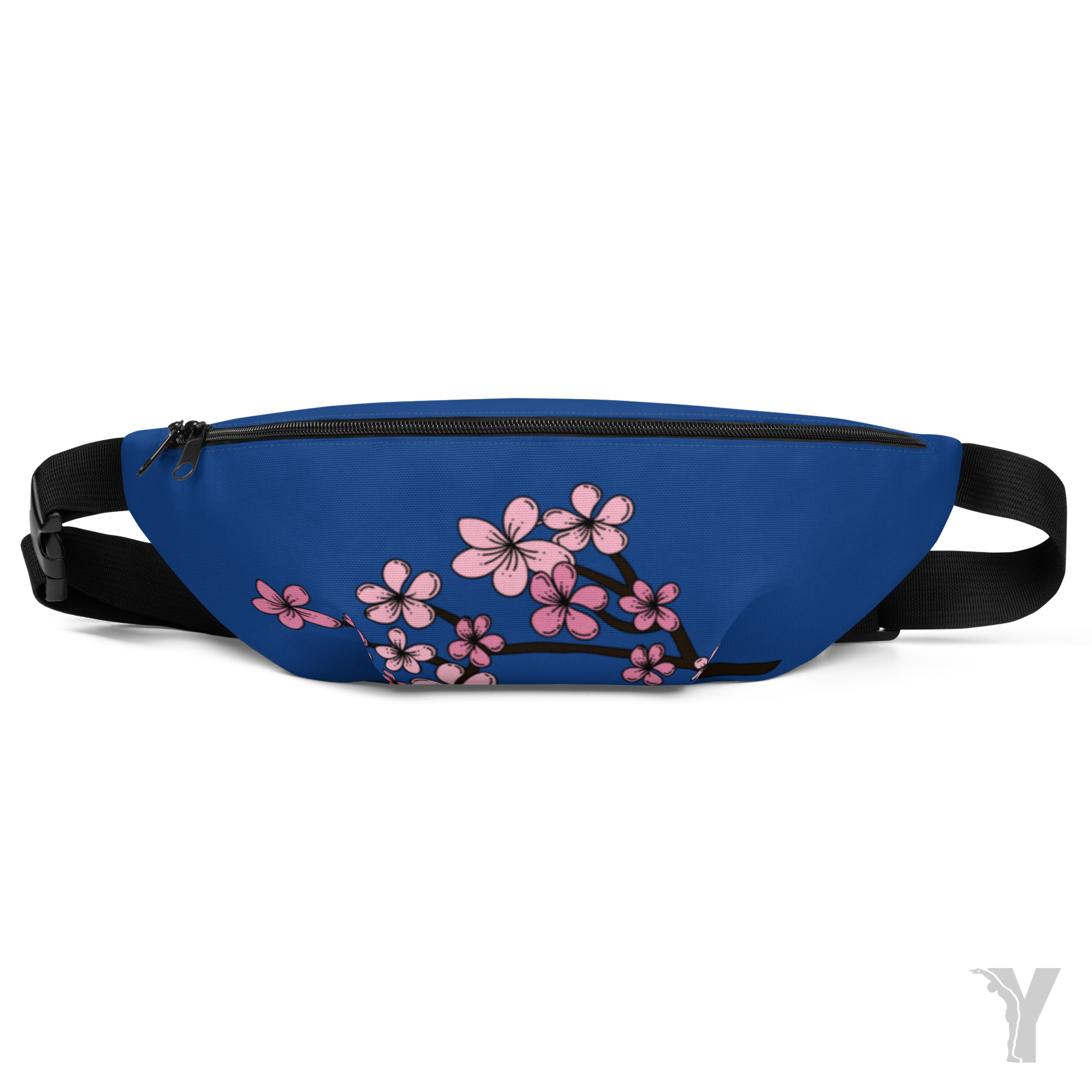Sac Banane bleu - fleur rose-YOFE YOGA