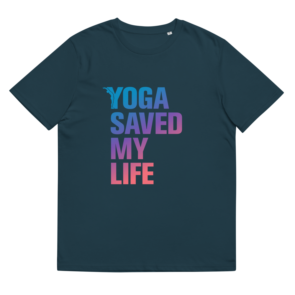 T-shirt Bio - Yoga saved my life - dégradé Bleu / Rose - yofe-YOFE YOGA