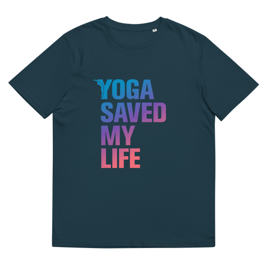 T-shirt Bio - Yoga saved my life - dégradé Bleu / Rose - yofe-YOFE YOGA